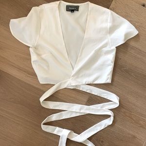 White silky wrap crop top